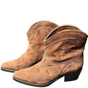 Ganni Women's Size 39 Low Texas Suede Ankle Boots Light Brown Coastal Cowgirl